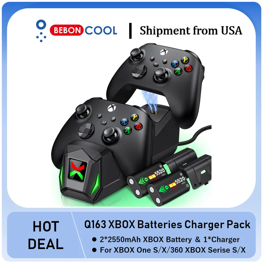 BEBONCOOL Q163 For XBOX ONE X/S/Elite XBOX Serise X/S Gamepad Charger with 2*5520mWh Batteries Dual Fast Controller Charger