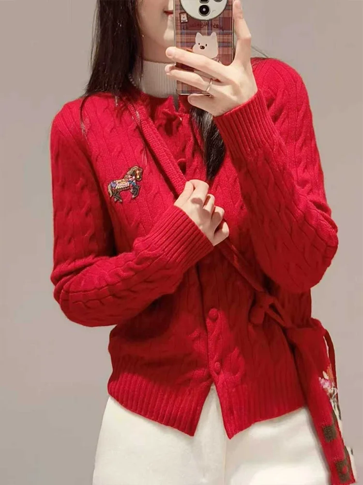 

Новогодний вязаный свитер с узором Succ, круглый женский открытый кардиган Ne Twist с цветочным узором, свободный крой