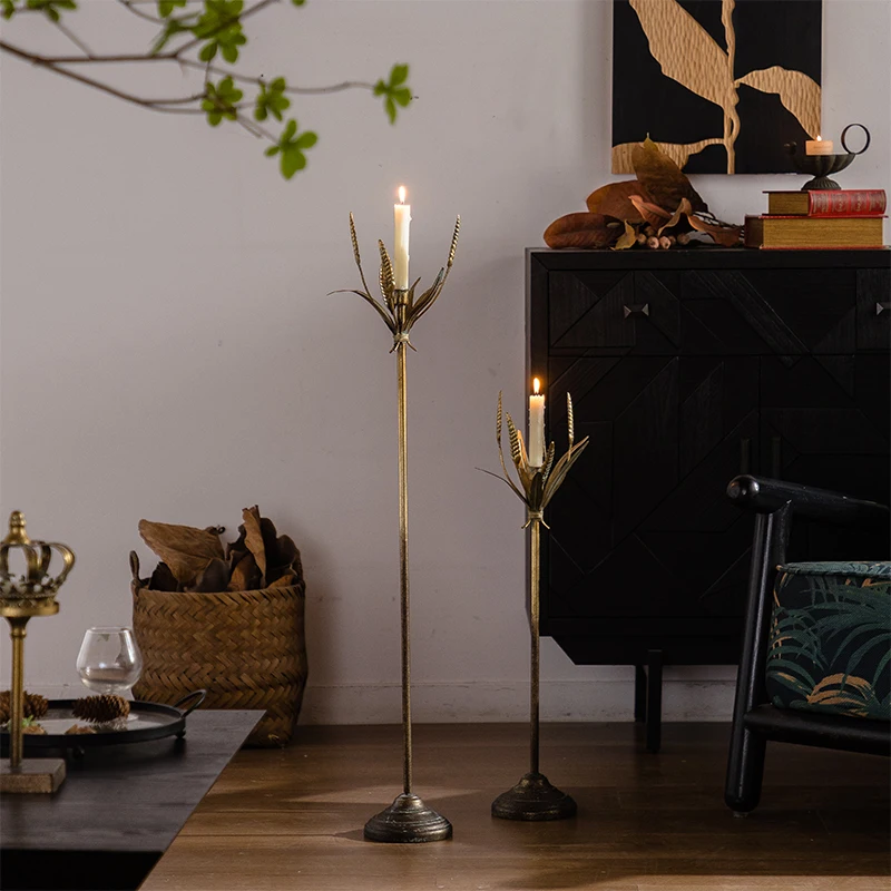 Tall Gold Iron Candle Holder, Flower Shape Floor Candlestick, Vintage Metal Candle Stand, 70cm/100.5cm, Home Decor