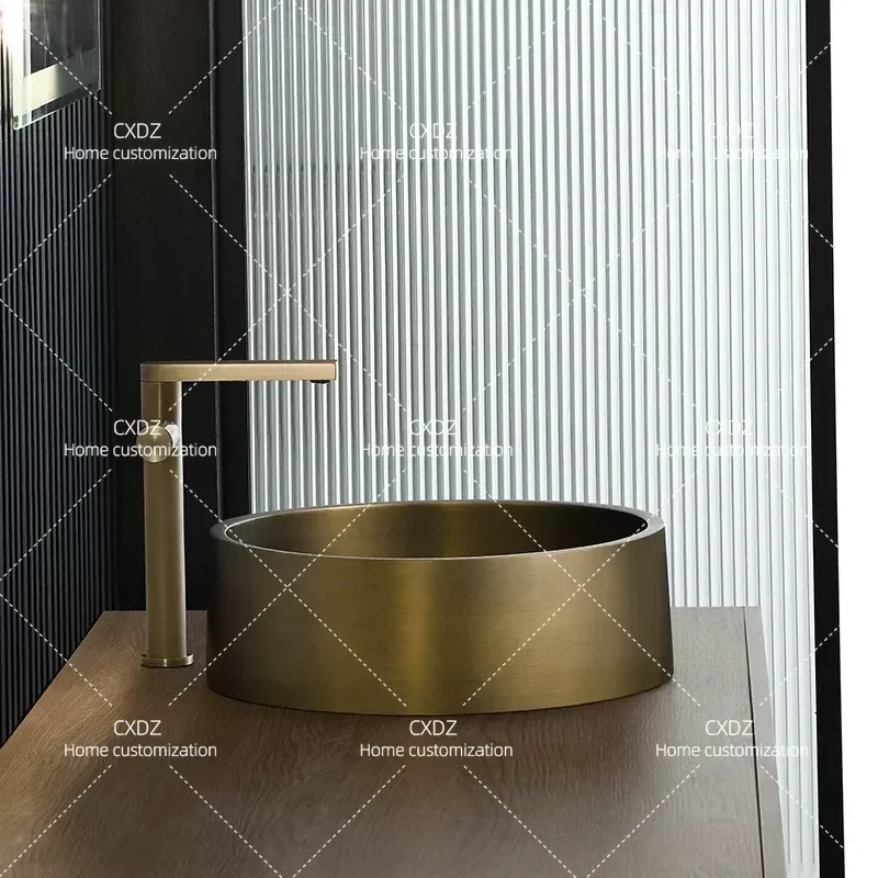 Antique Copper Stainless Steel Countertop Basin Single Bowl Retro Style Washbasin for Hotel Bathroom Sink Modern Design
