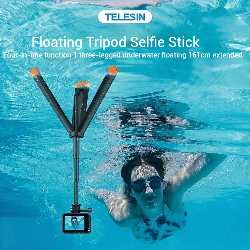 TELESIN Tripod Floating Selfie Stick for Insta360 X5/X4/X3/ACE/PRO/GO3/GO3S DJI OSMO Action 5 Pro 4 3/GoPro Hero13 12 11