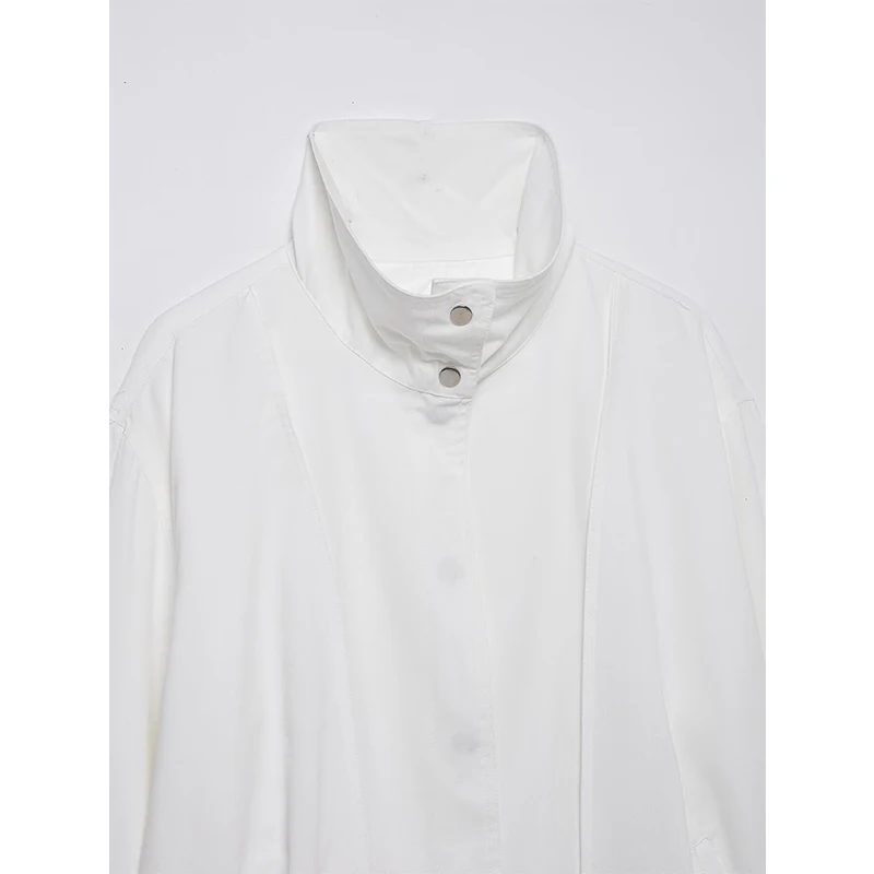 YENKYE ホワイトルーズフィットボンバージャケット女性のためのハイカラー長袖カジュアル春秋アウター女性ストリートウェア