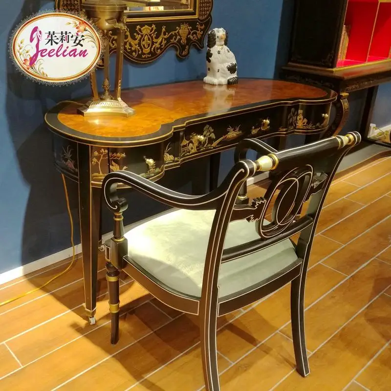 Luxury painted solid wood birch neoclassical heavy industry black oval waist 1.4 meters painting desk