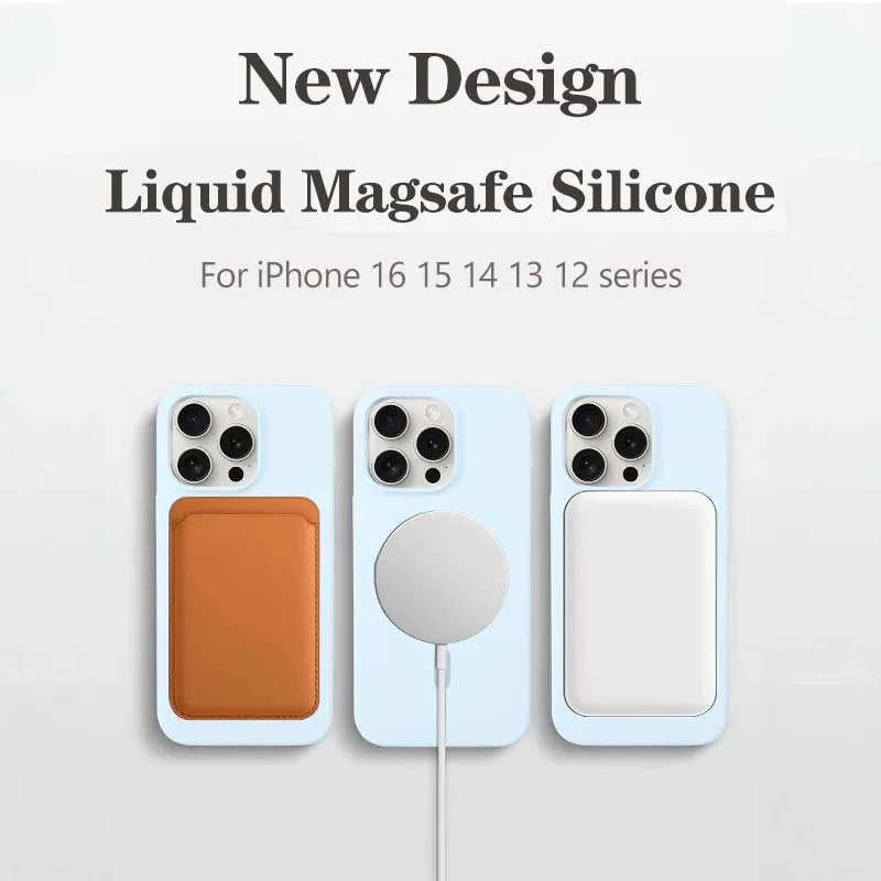 Liquid Silicone Soft Phone Case For iPhone 17 Air 14 13 12 15 16 17 Pro Max 16 Plus Wireless Charger For Magsafe Magnetic Cover - náhled 6