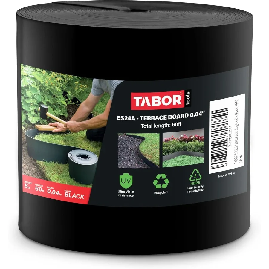 

60 Ft Terrace Board 5 Inch High 0.04 Inch Thin Landscape Edging Coil Grass Barrier Bender Board Garden Liner ES24. Black