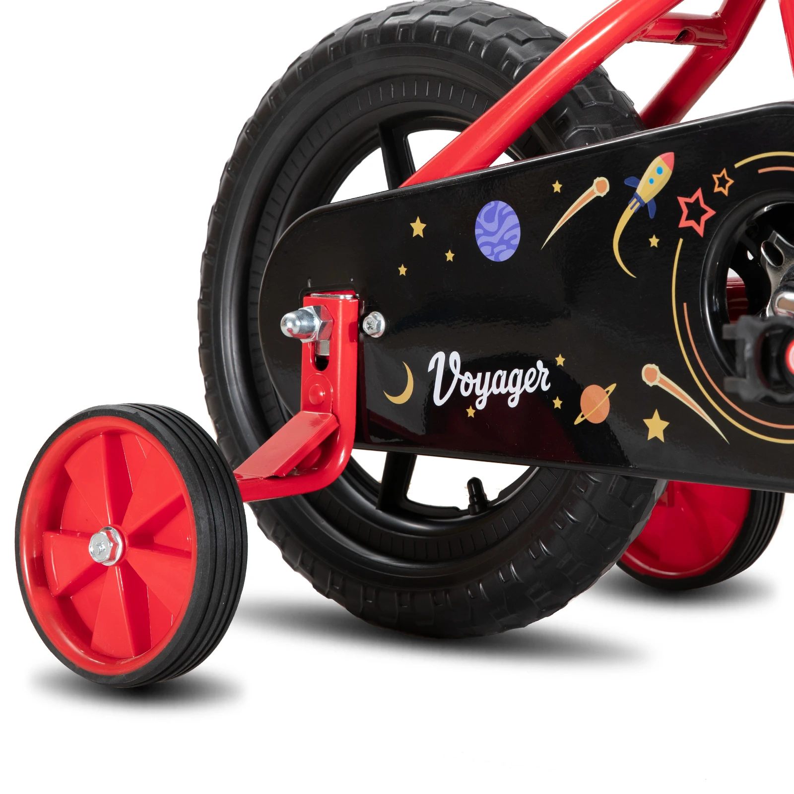 JOYSTAR 10/12 inch kinderfiets voor jongens en meisjes van 1-4 jaar, peuterfiets met zijwieltjes, afneembaar duwhandvat, rood