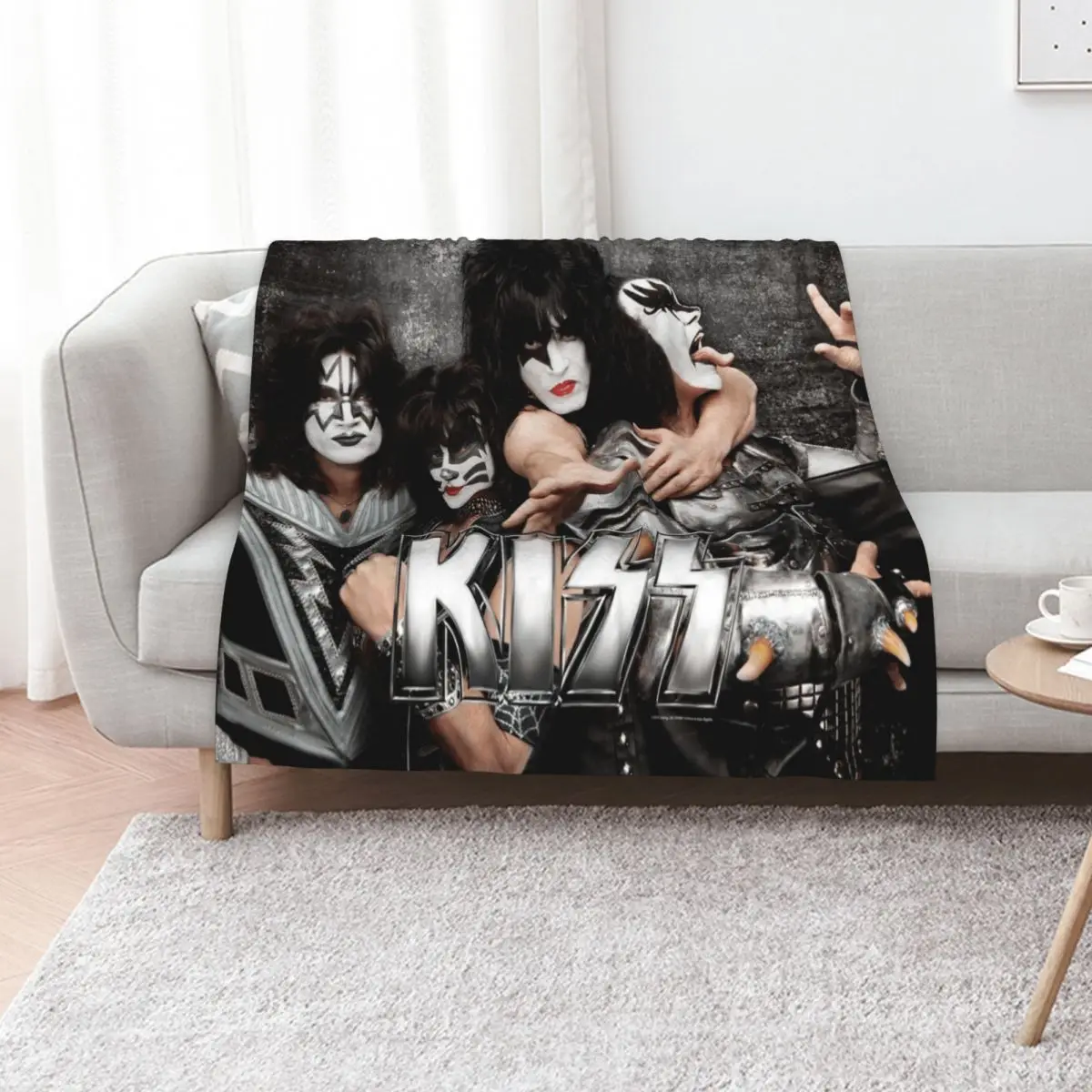 KISS grey look up close Throw Blanket Flannel Fabric Multi-Purpose Polar Kid'S Luxury St manga Blankets