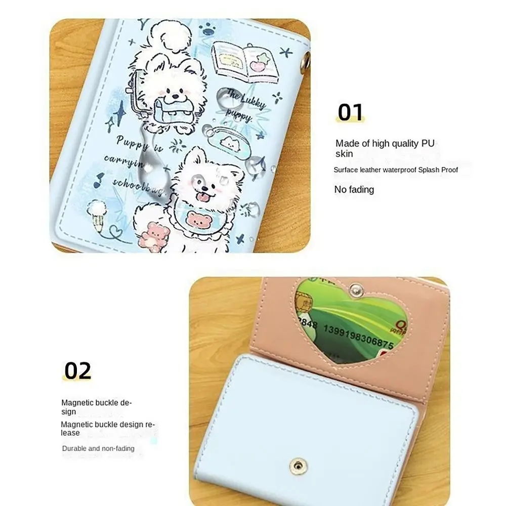 Simple 3 Folds Money Coin Purse Cute Kitten Dog INS Style Credit Card Holoder PU Leather Card Wallets for Girls Students Gift