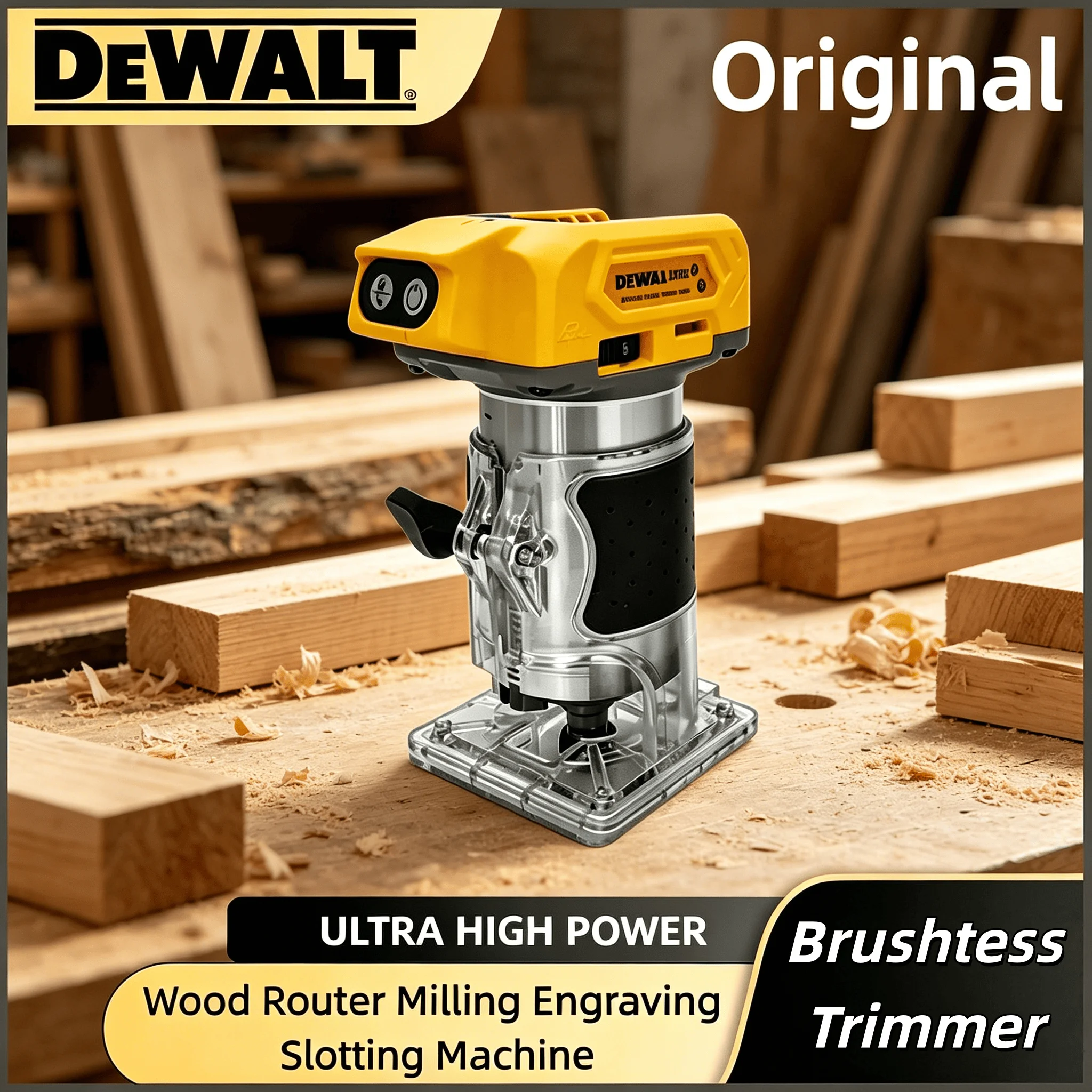 

DeWALT Brushless 33000RPM Cordless Wood Router Electric Trimmer Woodworking Milling Engraving Slotting Trimming MachinePowerTool