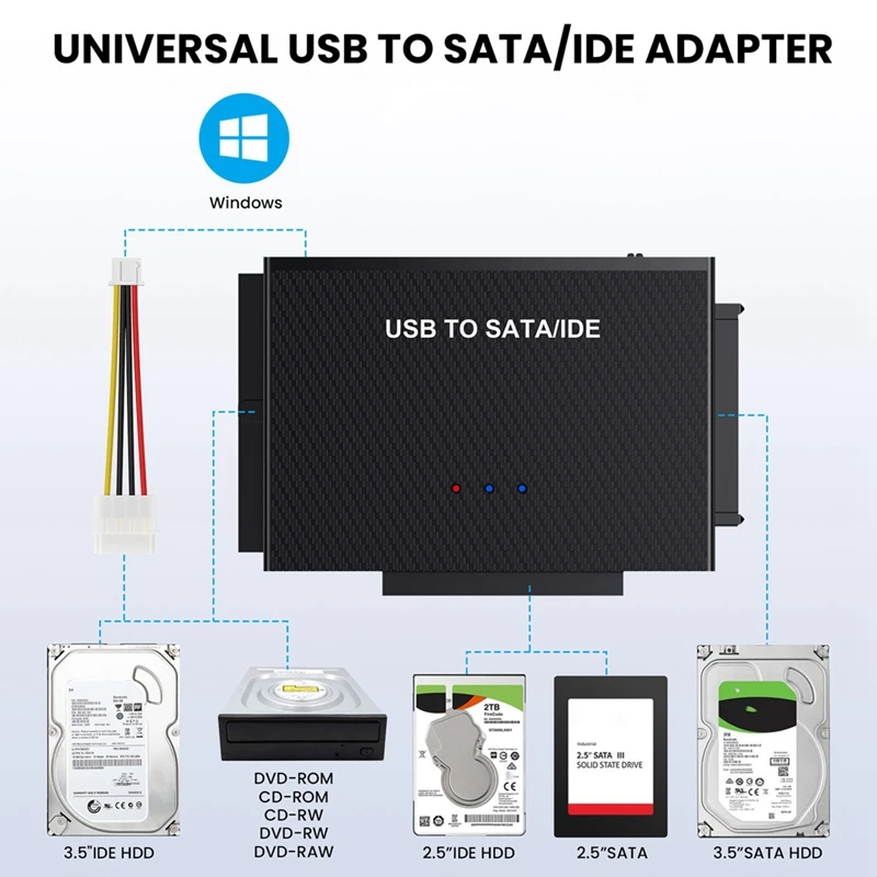 USB3.0 Hard Disk Adapter USB3.0 To SATA IDE Easy Drive Cable 2.5-Inch 3.5 Adapter Cable, Easy Install Easy To Use US-Plug