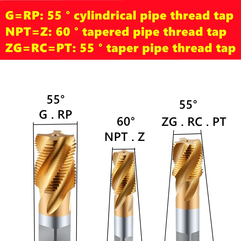 M35-CO HSS 55 °/60 ° pipe thread tap G ZG RC NPT PT, stainless steel water pipe internal thread tapping machine tool hand tool