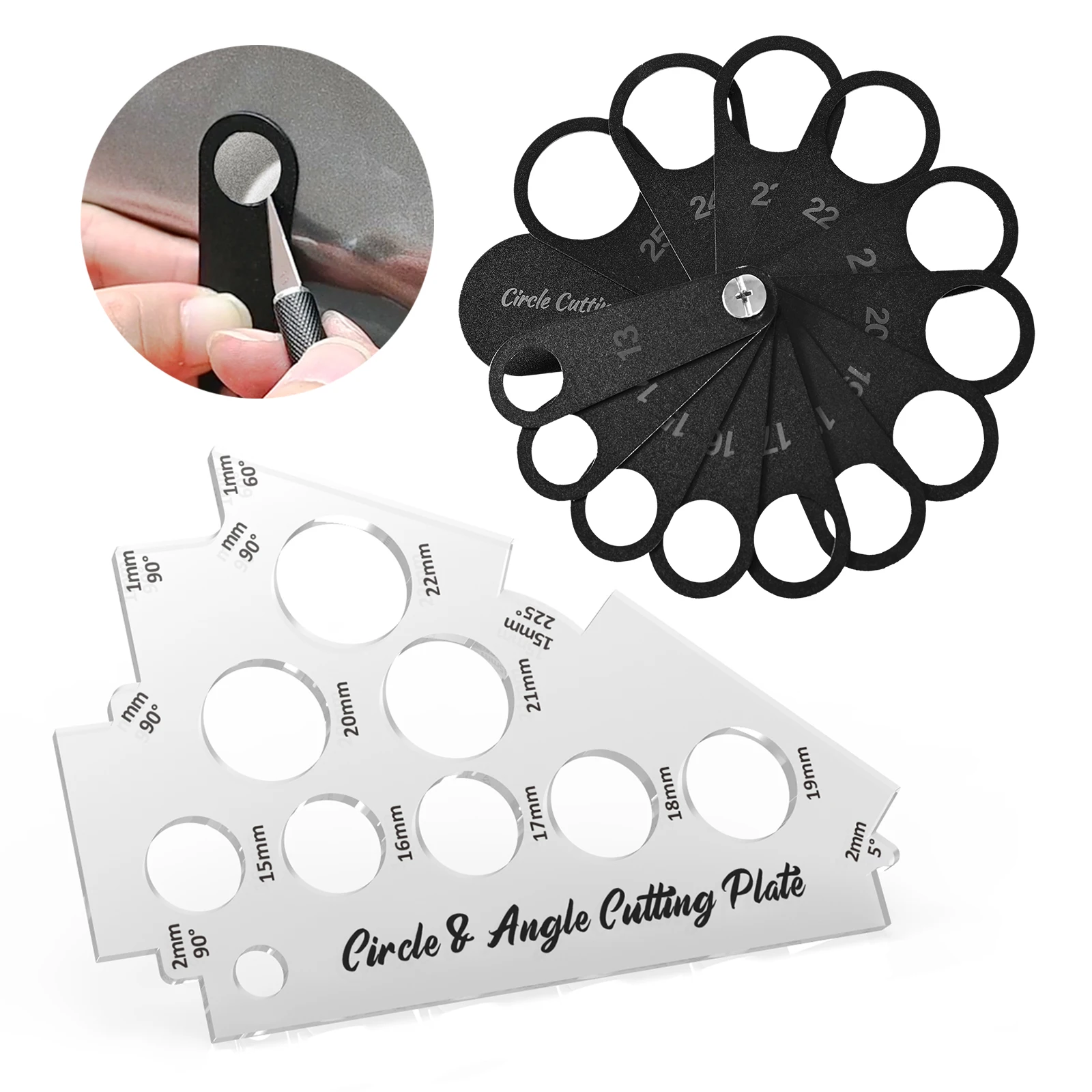 FOSHIO Circle Cutting Template for Vehicle Reversing Parking Sensor Car Wrap Vinyl Cutter Auto Film Edge Angle Cut Aid Tools