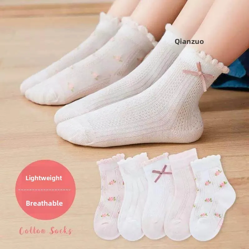 Princess Style Breathable Thin Girls Socks Summer Mesh Knit Short Stockings Children's Baby Summer Airy Princess Silk Stockings