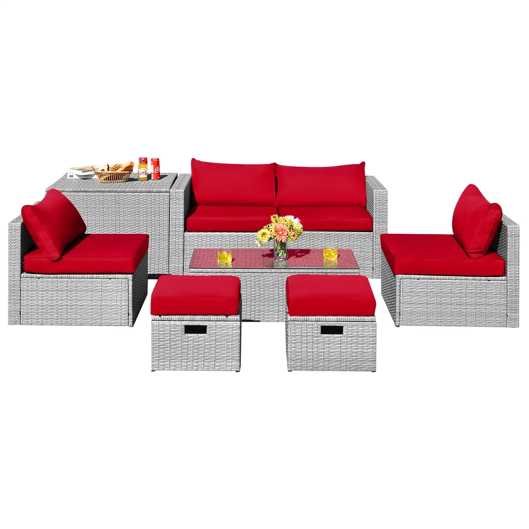 8PCS Rattan Patio Space-Saving Furniture Set W/ Waterproof Cover & Cushions Outdoor Furniture Set Bring Optimal Coziness