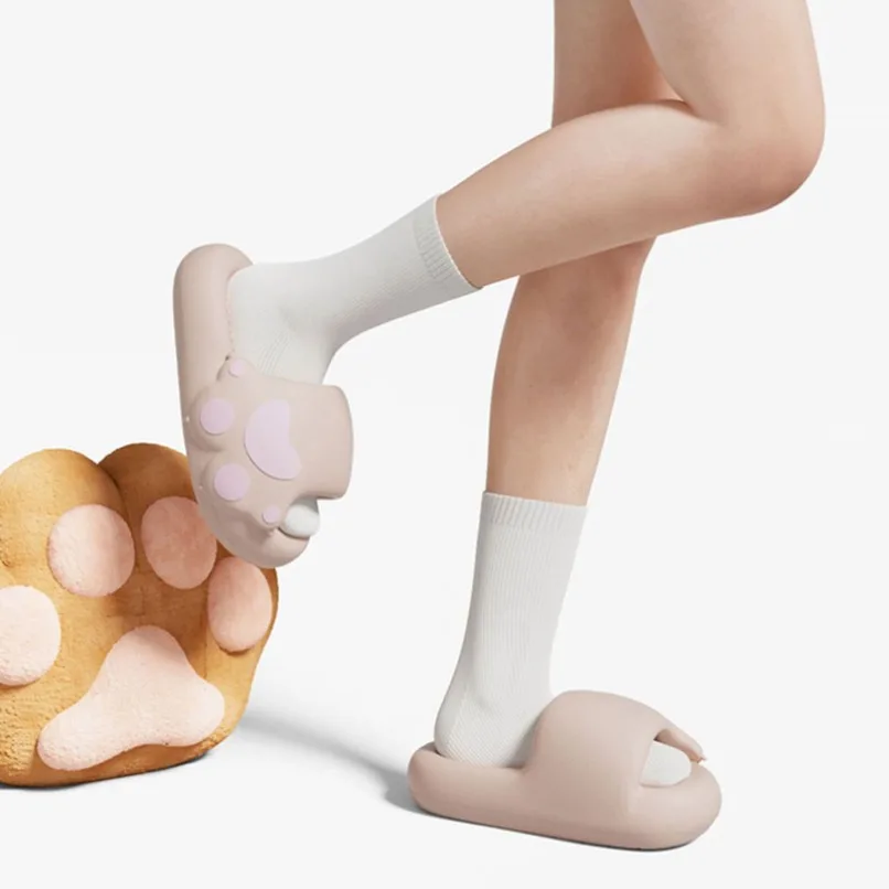 

Домашние тапочки, женские резиновые сандалии с изображением кошачьей лапы, мужские шлепанцы, пляжные нескользящие домашние туфли с героями мультфильмов, забавные женские и мужские