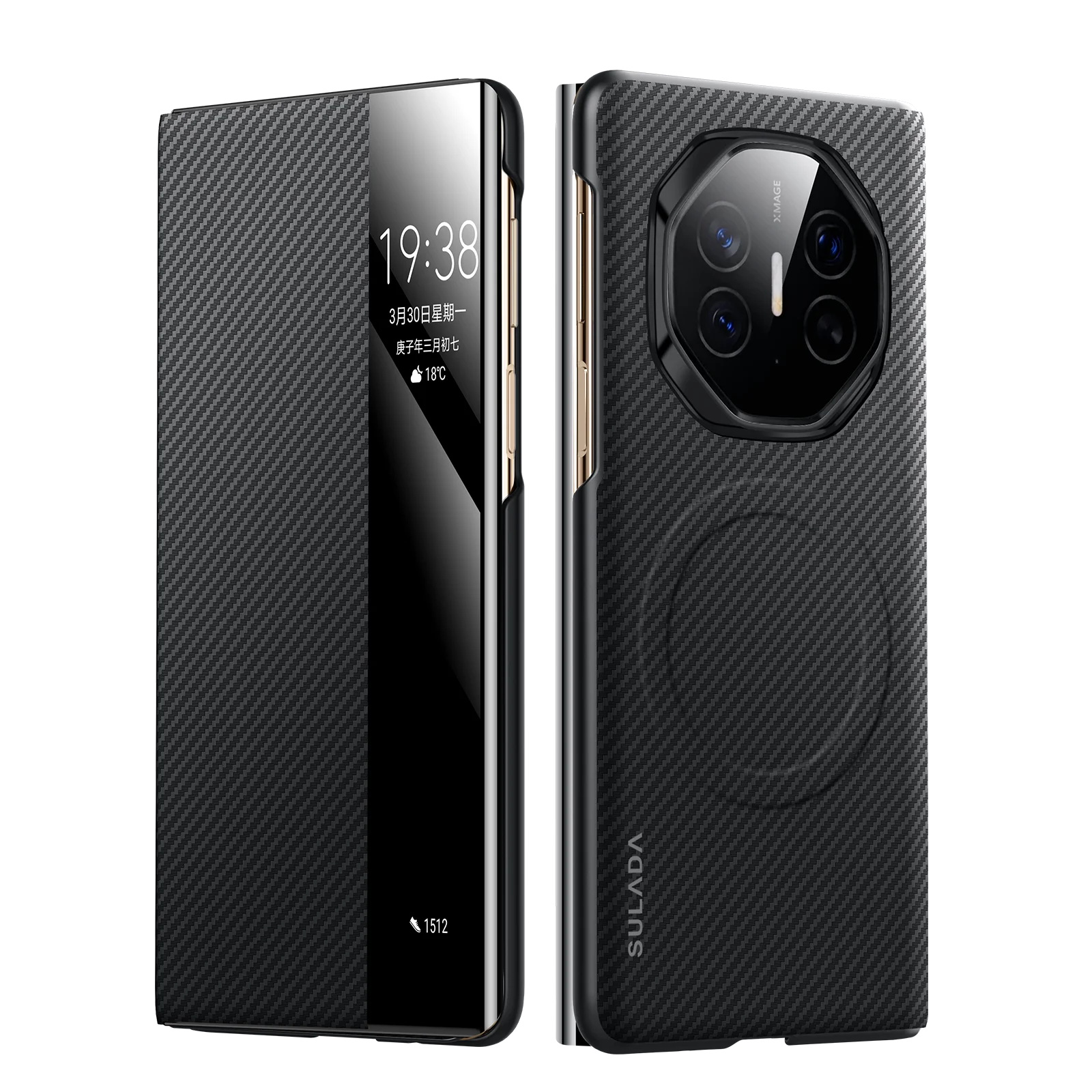 

Luxury Carbon Fiber Pattern Phone Case For Huawei Mate X3 X5 X6 XT Mate XTS Magnetic Bracket Shock-absorbing Protective Cover