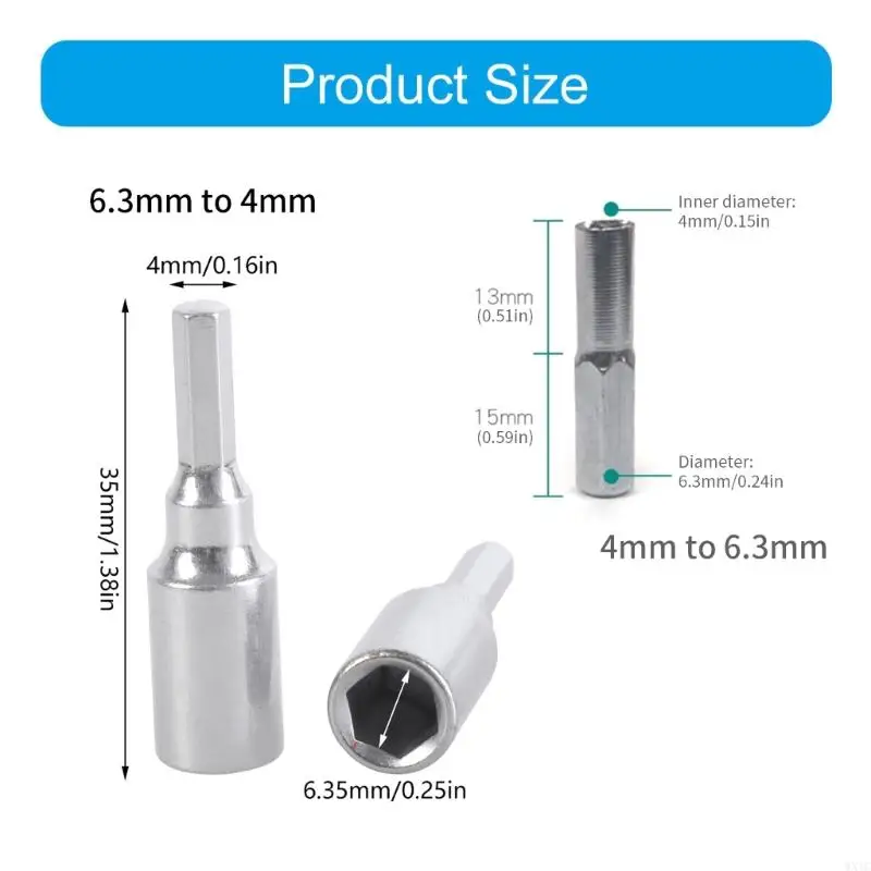 Adaptateur hexagonal WXTC Industrial Strength 2PCS 4 mm à 6,35 mm pour l'outil puissance