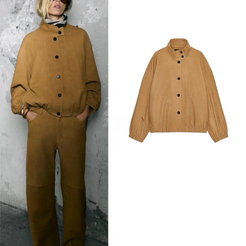 Manteau de pilote Jaet en cuir PU pour femmes, Simple, col haut, Long, Sve, coupe ample, longueur ort, bouton unique, nouvelle collection automne