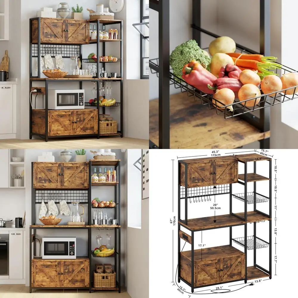 

Промышленный шкаф для кофе-бара диаметром 45,3 дюйма с местом для хранения и розеткой, кухонная полка для микроволновой печи