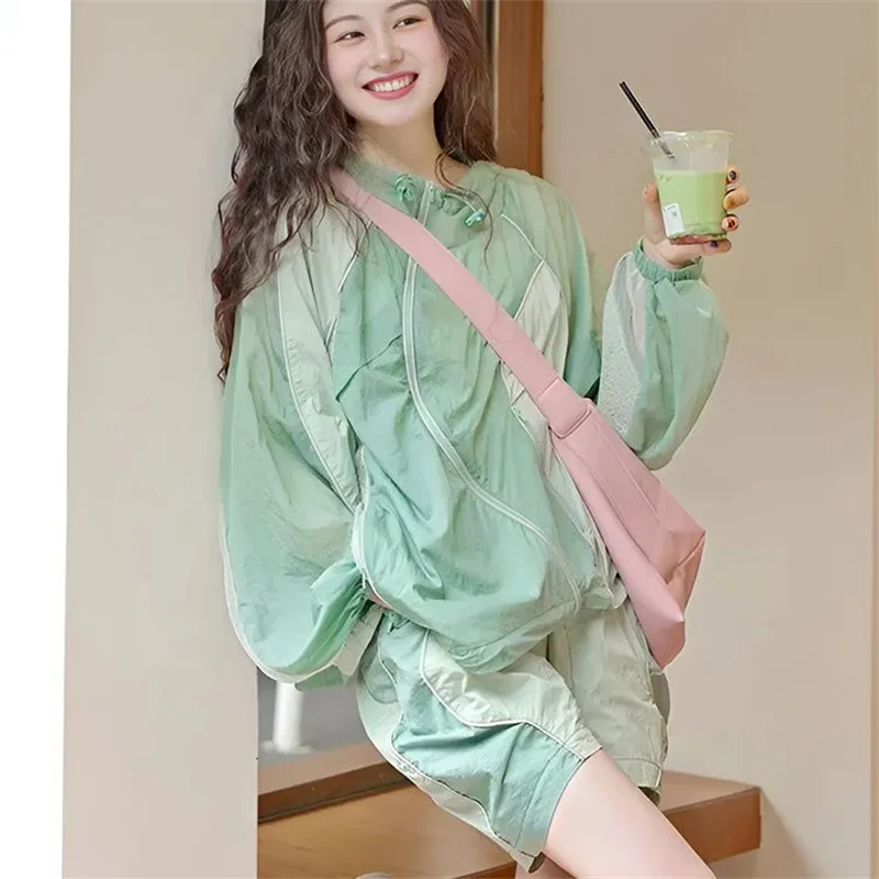 2025 New Sunscreen Suit Set For Summer Sports a Complete Set of Summer Clothes Two-piece Set Hooded WesternStyle Sunscreen Shirt