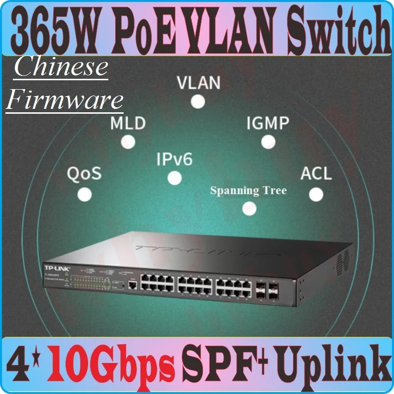 

4*10Gbps SFP+ Optical Ports, 24*1000M RJ45 Ethernet Layer3 Management PoE VLAN Switch 10G IPv6 Ethernet Network Switch 802.3ataf