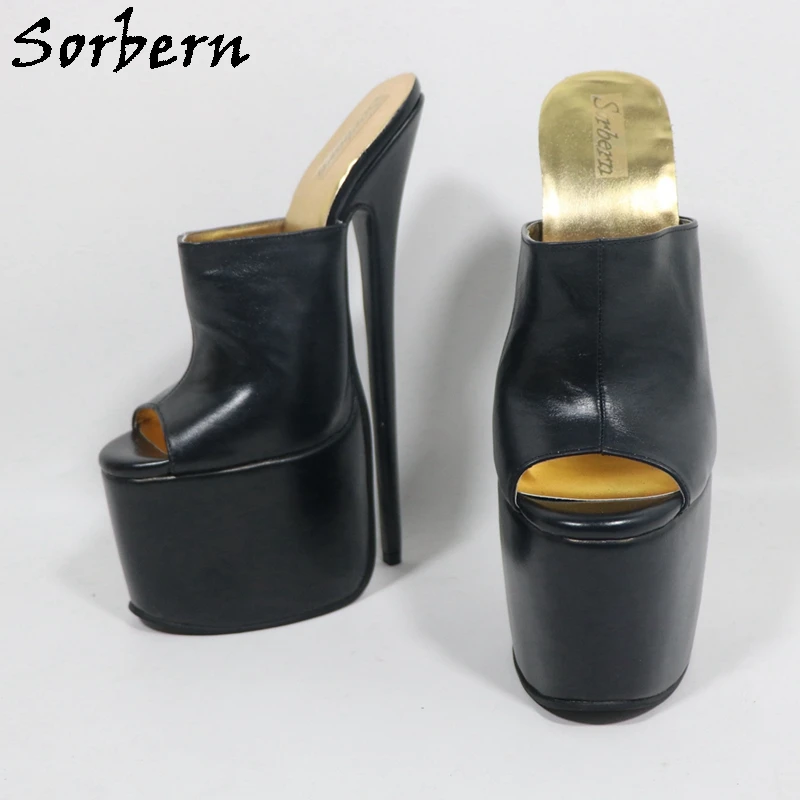 Sorbern Customized 24Cm High Heel Slippers For Women Open Toe Fetish Shoes Real Leather Special Arch