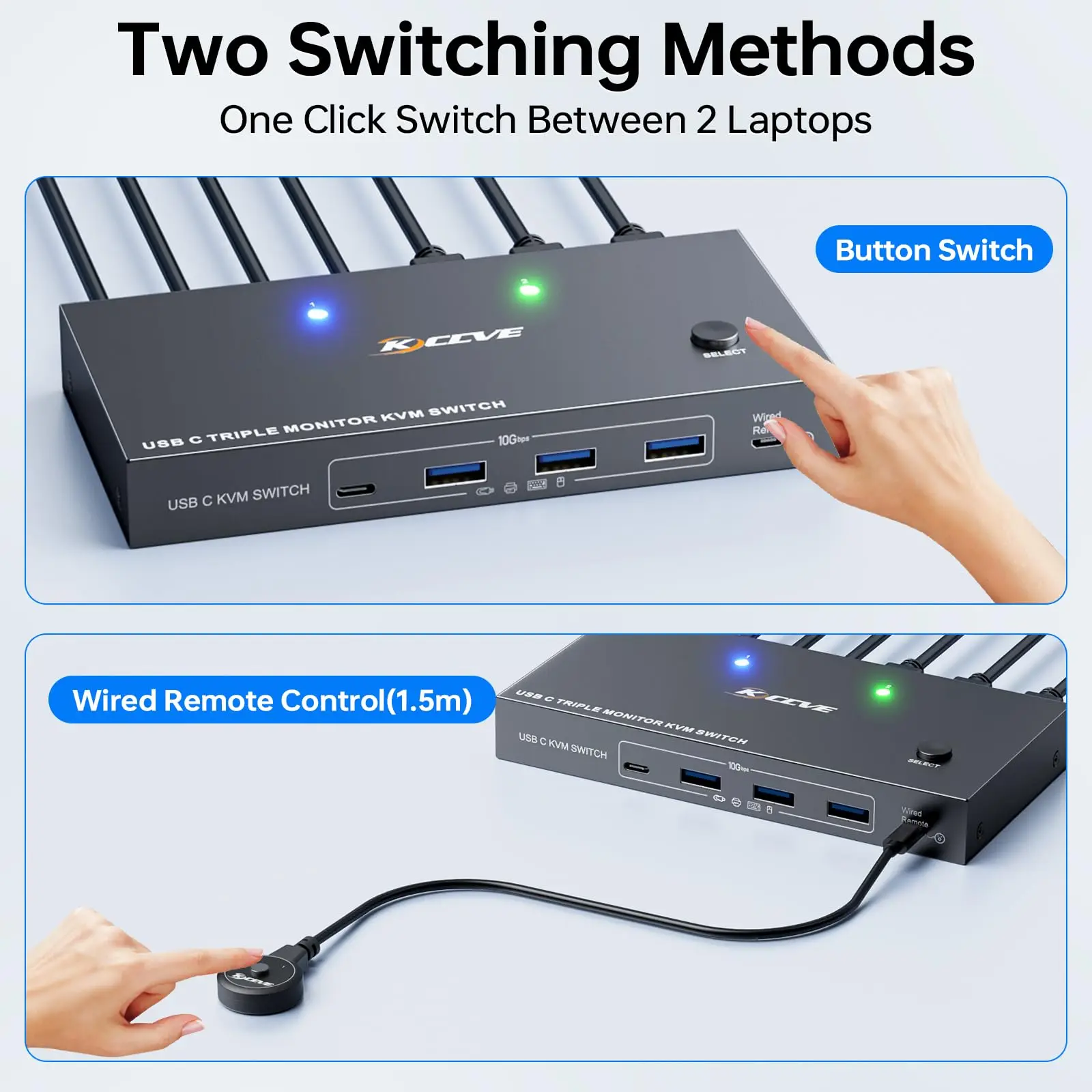 KVM Switch 2/3 شاشات 2 كمبيوتر محمول USB C، شاشة مزدوجة/ثلاثية USB TypeC C KVM Switch تدعم 4K @ 60 هرتز لـ 2 قطعة مشاركة لوحة المفاتيح
