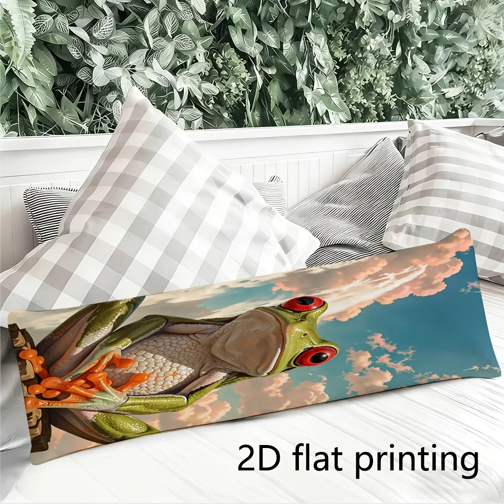 2D Flat - Long Pillowcase, 2D Printed Design, Green Waterfall Frog Pattern, Durable Fabric, Full Body Support Pillowcase, Suitab