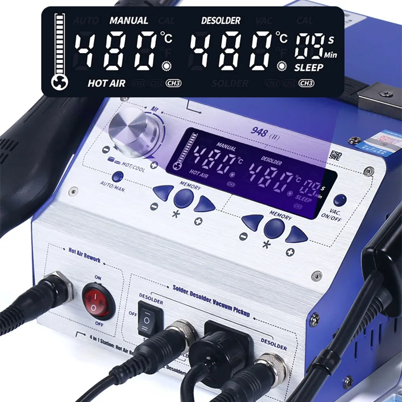 

948-I/948-II Всасывающий оловянный пистолет Станция для распайки Термофена Паяльник Всасывающая ручка 4 в 1, интеллектуальная паяльная станция