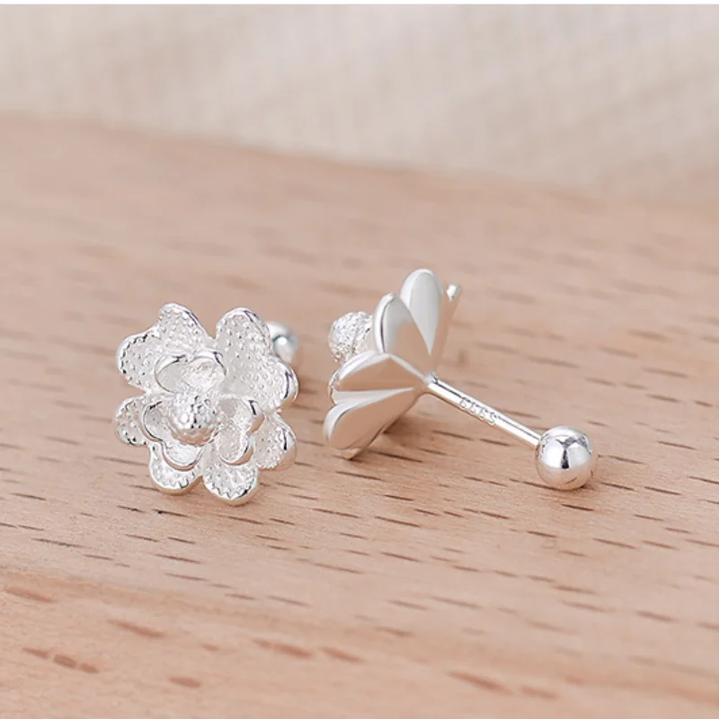 925 Sterling Silver Flower Plant Stud Earrings for Girls Simple Small Korean Fashion New In Earring Office Lady Piercing Jewelry