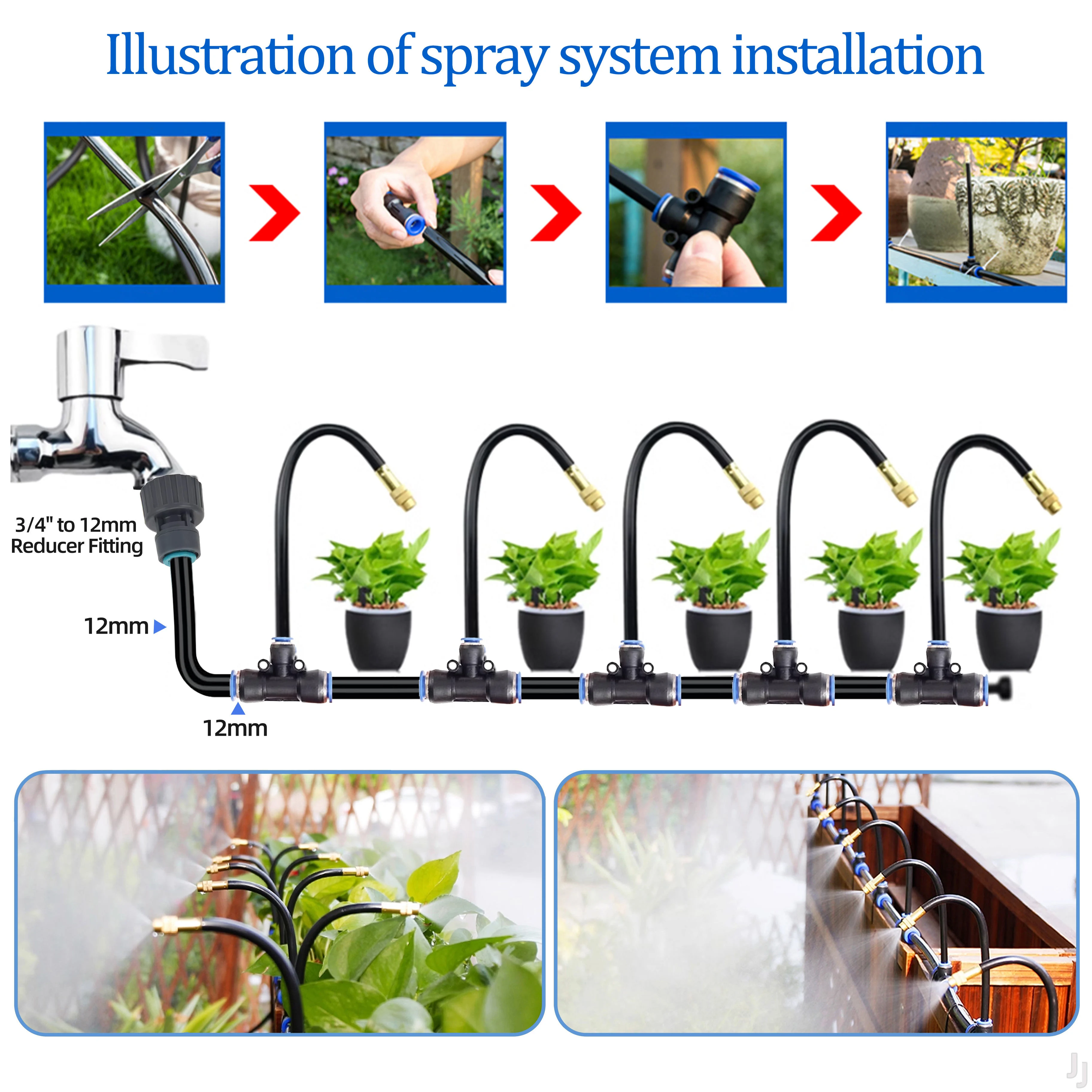 DIY 12mm Garden Irrigation Kit, Fine Mist Sprayer System with 360° Swivel Joint, Bendable Hose Quick Connector