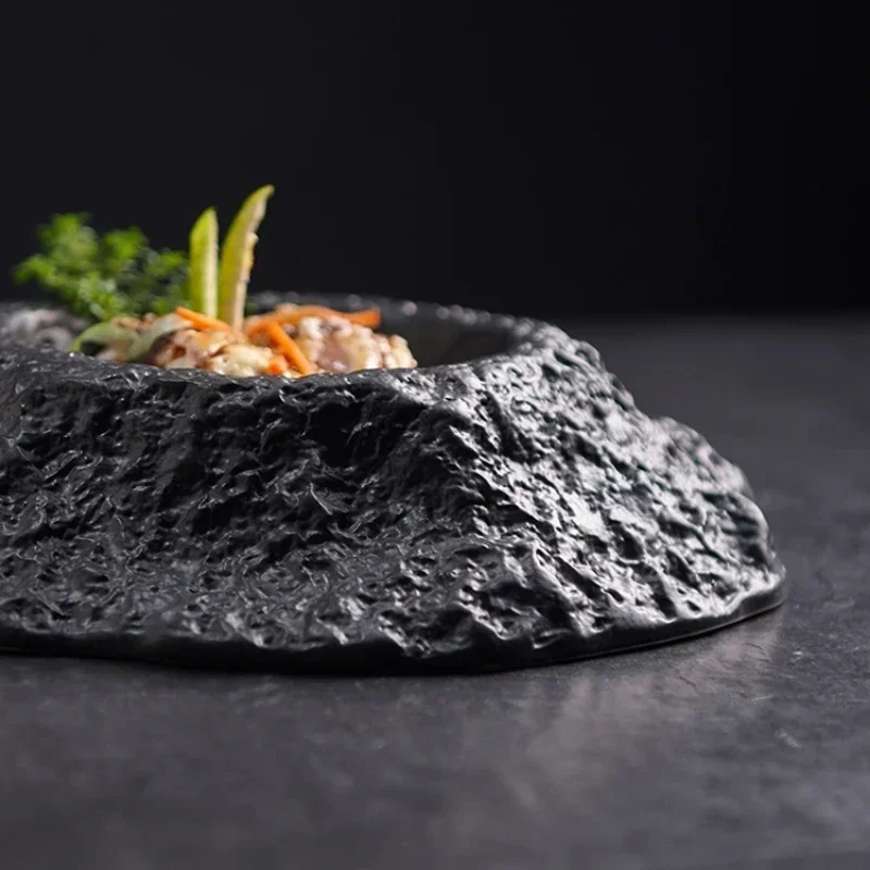 Volcano-shaped Black Deep Plate Creative Irregular Ceramic Tableware in Restaurant French Special-shaped Soup Plate Swing Plate