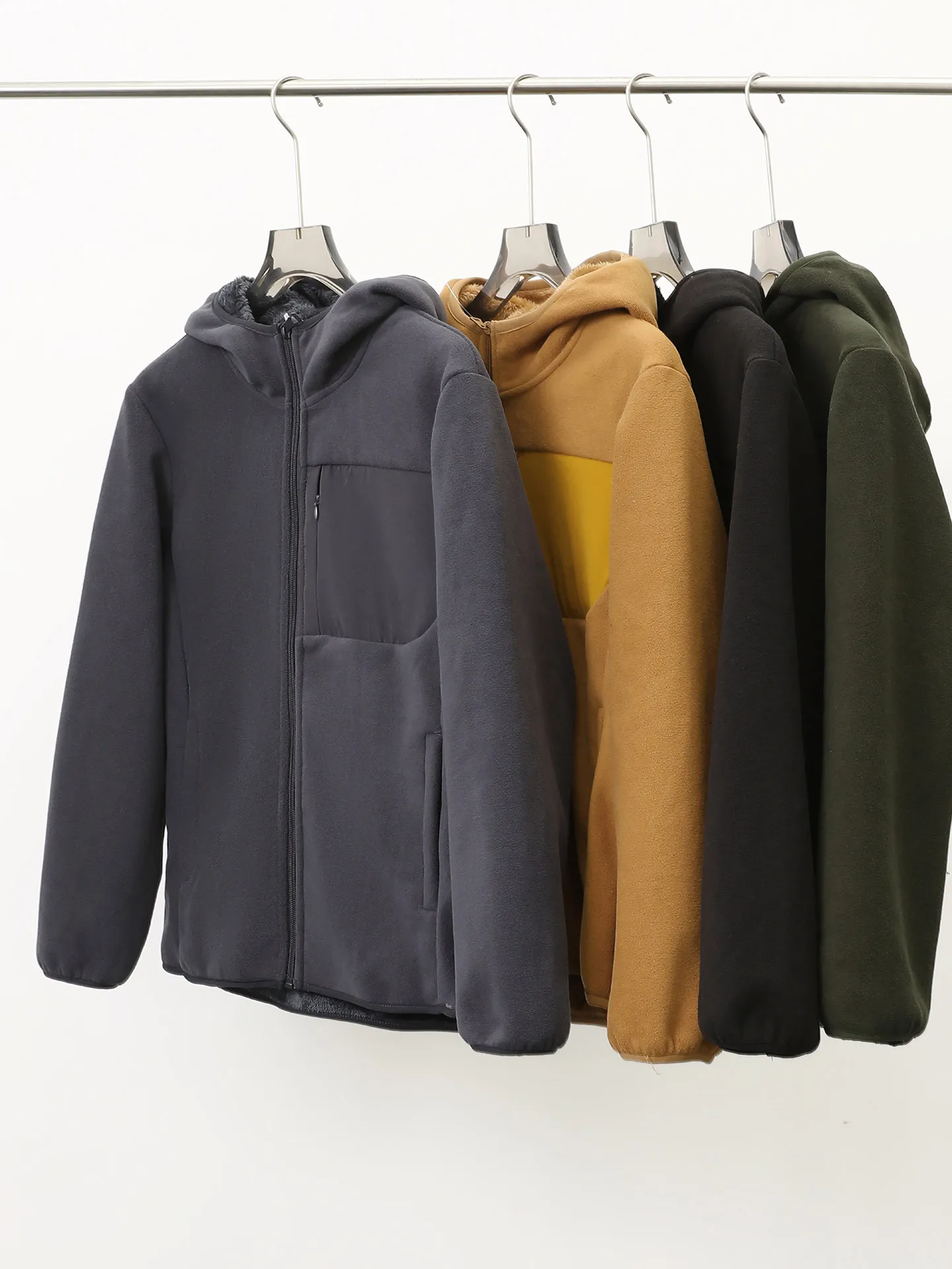 

Утепленная флисовая куртка с капюшоном для мужчин, свободного кроя, на молнии, с двойным слоем, для низких температур, теплая, повседневная