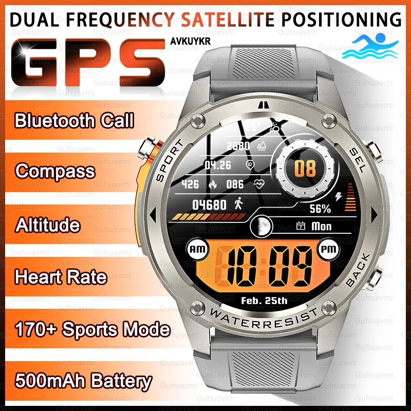 

Новинка 2025 года, военные умные часы, GPS, спутниковое положение, фитнес-отслеживание, 5 атм, водонепроницаемые, тактические, спортивный фонарик, браслет для звонков, мужской браслет