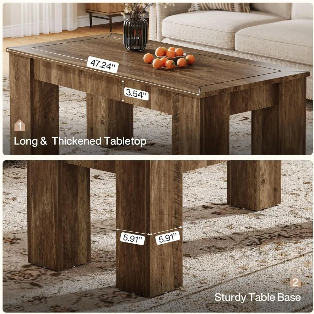 Rectangle Coffee Table for Living Room, 47-Inch Farmhouse Center Cocktail Table