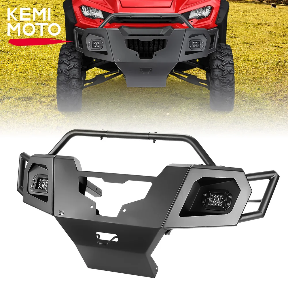 

KEMIMOTO UTV Front Bumper w/ Lights 08P71-HL8-A10 for Honda Pioneer 1000 1000-5 1000-6 Heavy Duty Metal Front Upper Brush Guard