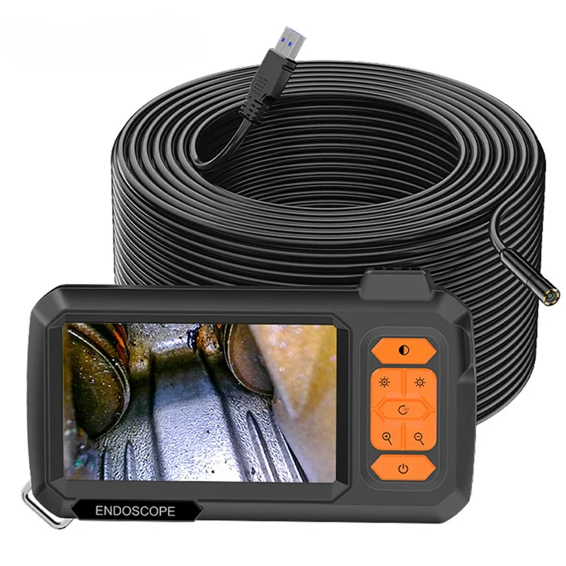 Endoscope Camera 4.3 Inch Screen Replaceable 1-30 Meter Rigid Cable HD1080P 8MM Lens Pipe Inspection USB Borescope LED 2600mAh