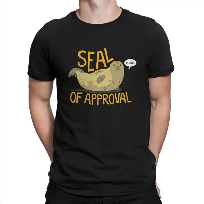 Fun Seal Of Approval T Shirt For Men Round Collar Pure Cotton Meme Sho