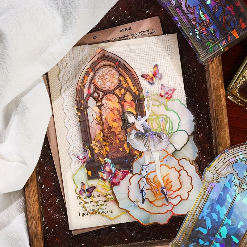 1pc, Flash Holographic Stickers, European Colored Glass Window Theme, Waterproof, Used for DIY Stickers