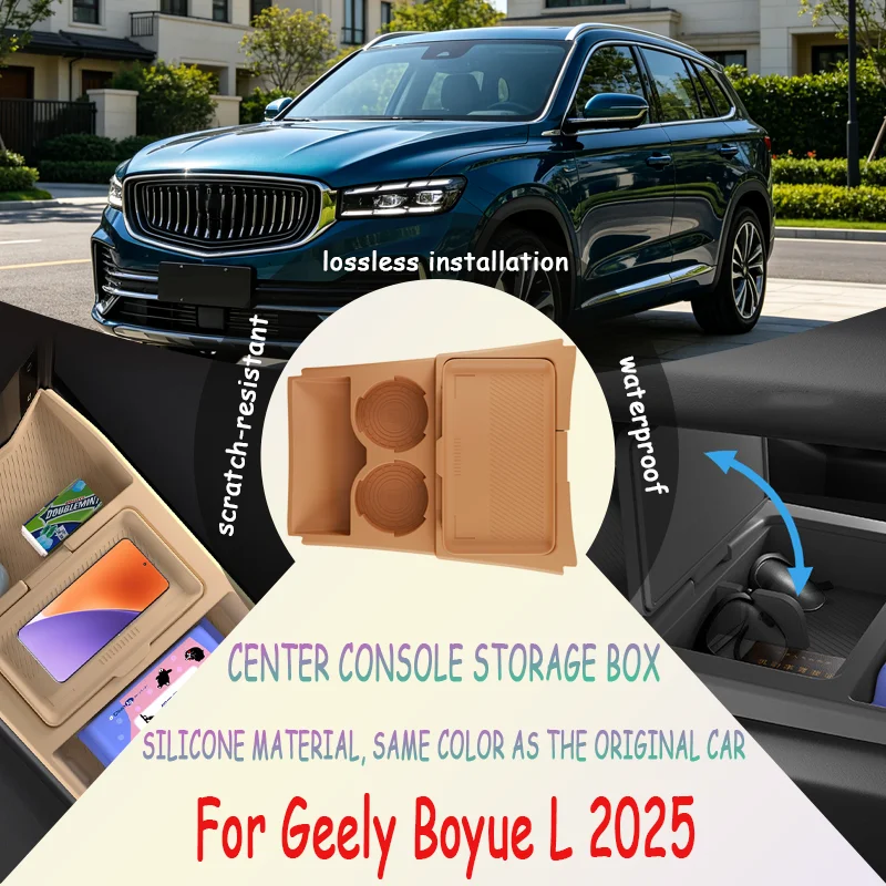 For Geely Boyue L 2025 Center Console Lower Storage Box, Drop-in Organizer Tray, Sunglasses Holder, Interior Accessory
