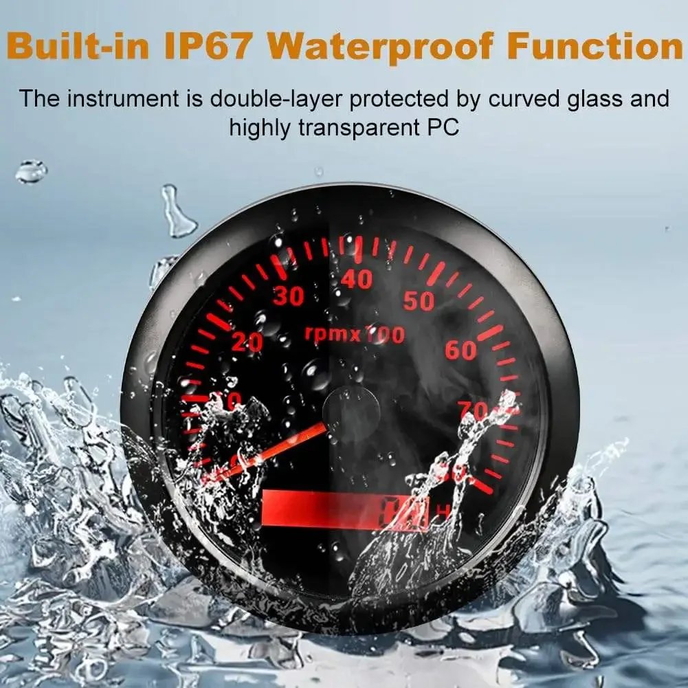 12V /24V 85mm 3 3/8 Inch 0-8000 RPM Meter LED Display 7 ColorsTachometer Gauge