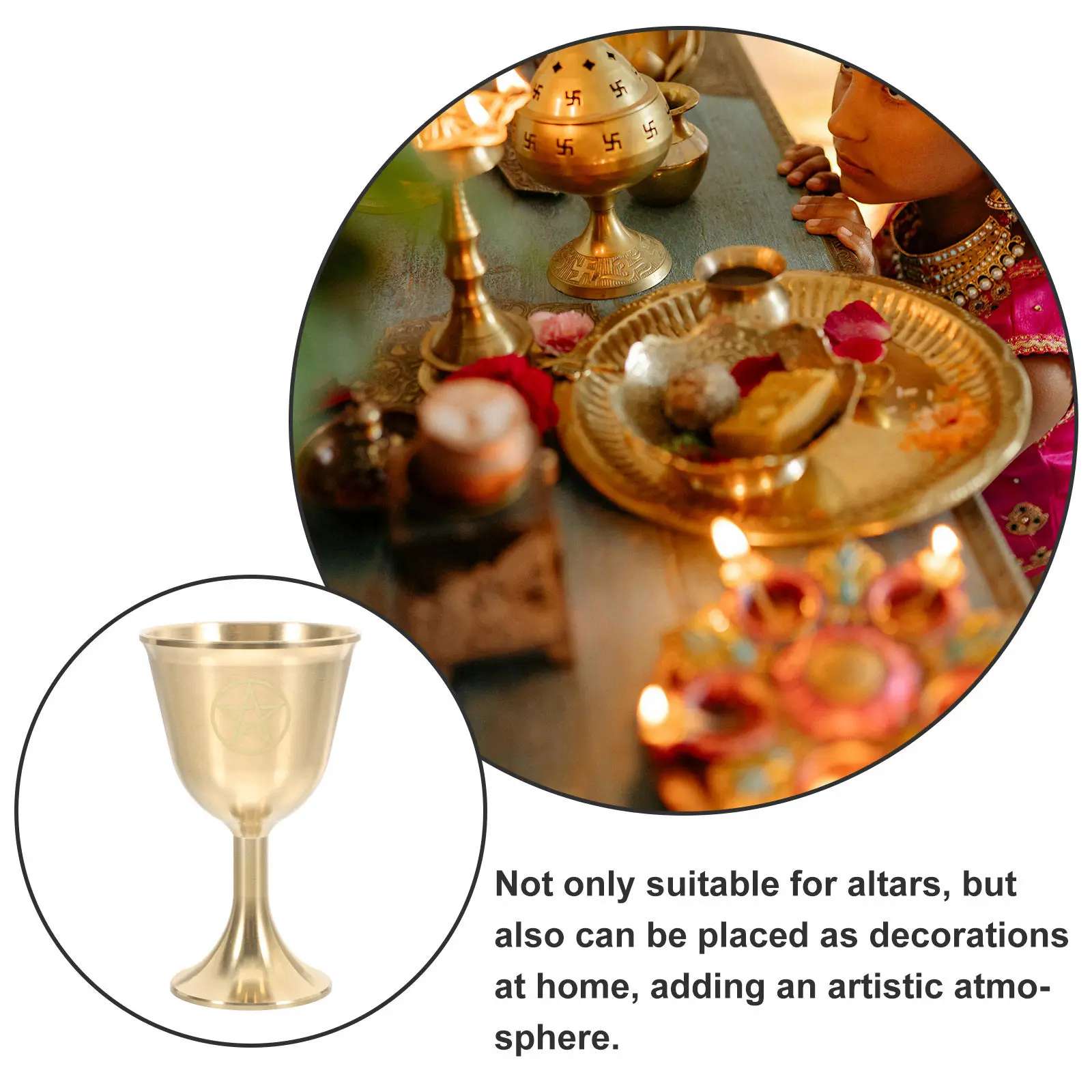 Pentacle Goblet Solid Brass Vintage Pentagram Ritual Goblet for Tarot Readings Astrology Altar Ceremonies Water Wine Offerings