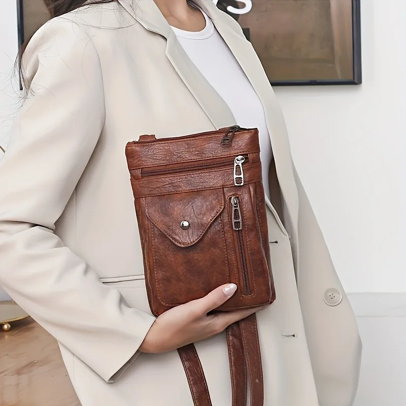 Vintage Women's Leather Crossbody Bags, Fashion Multi-layer Shoulder Bag, Suitable for Commuting, Banquets and Other Occasions