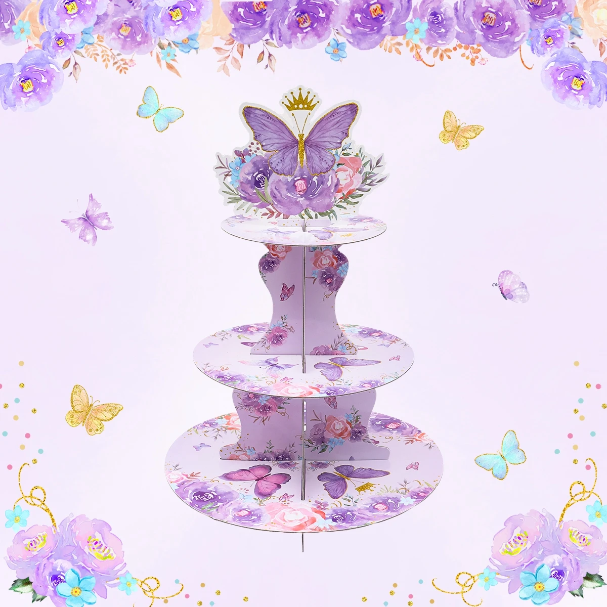 Cake Display Stand Jungle Mermaid Birthday Party Decorations Kids Dessert Holder Cake Tray Butterfly Baby Shower Cupcake Support
