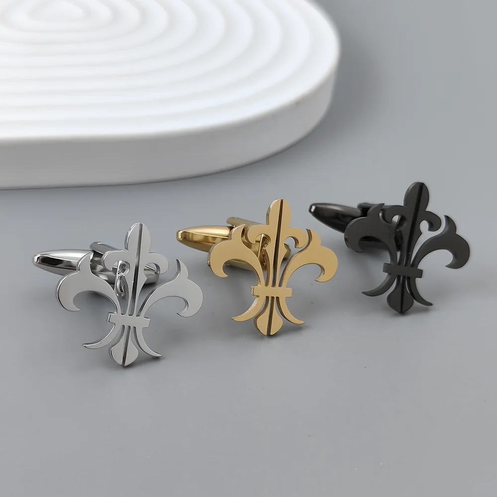 Retro Baroque men\'s cufflink shirt with fashionable lilies, stainless steel high-quality birthday gift, formal wear