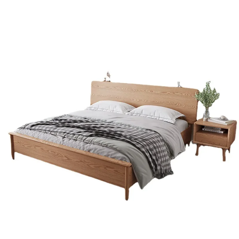 Nordic Modern Ash Wood Simple Solid Bed Thick Frame for Bedroom Furniture