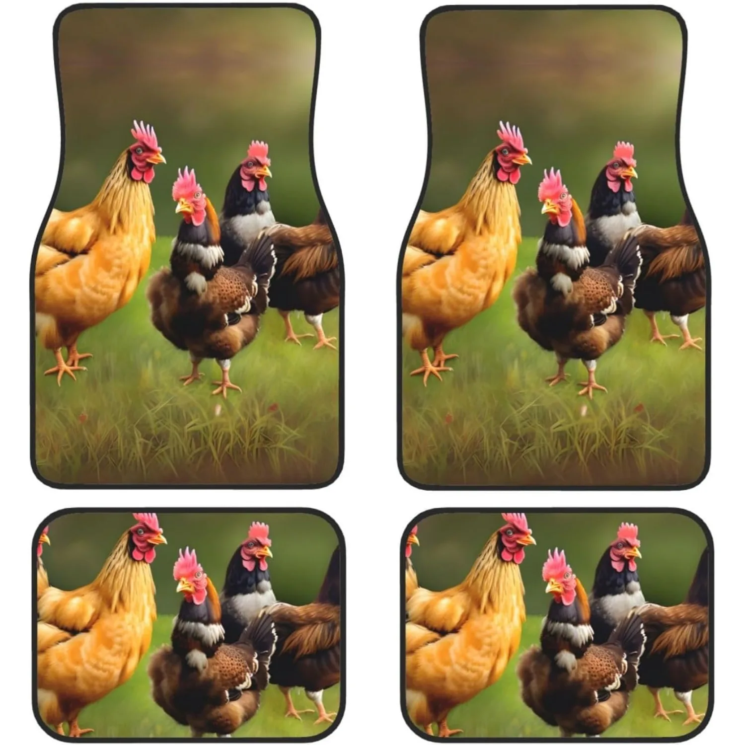 Rooster Print Car Floor Mats Set 4pcs Foot Pads Cushion Cars Interior Accessories