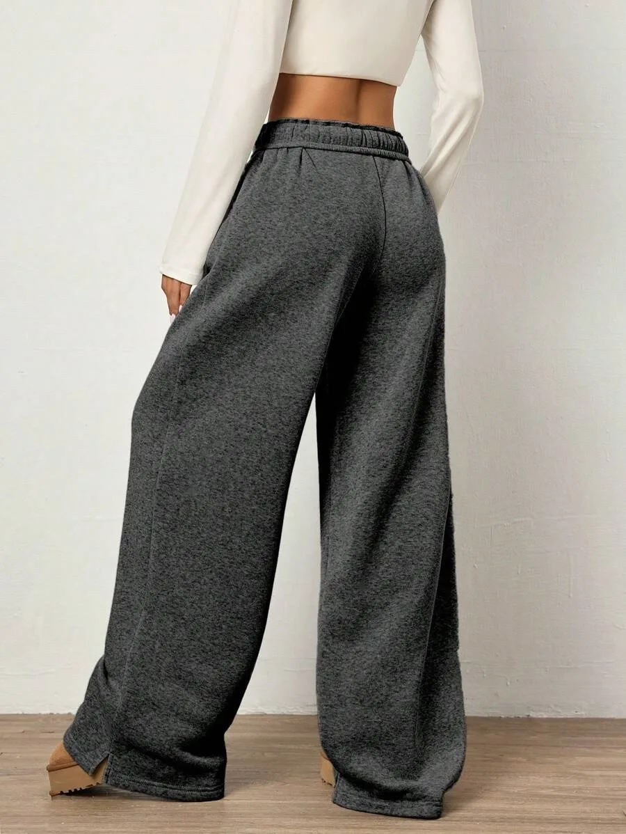 Autumn and Winter Casual Loose Sweatpants, Wide-leg Long Pants, Women's Straight-leg Drawstring Pocket Pants for Women
