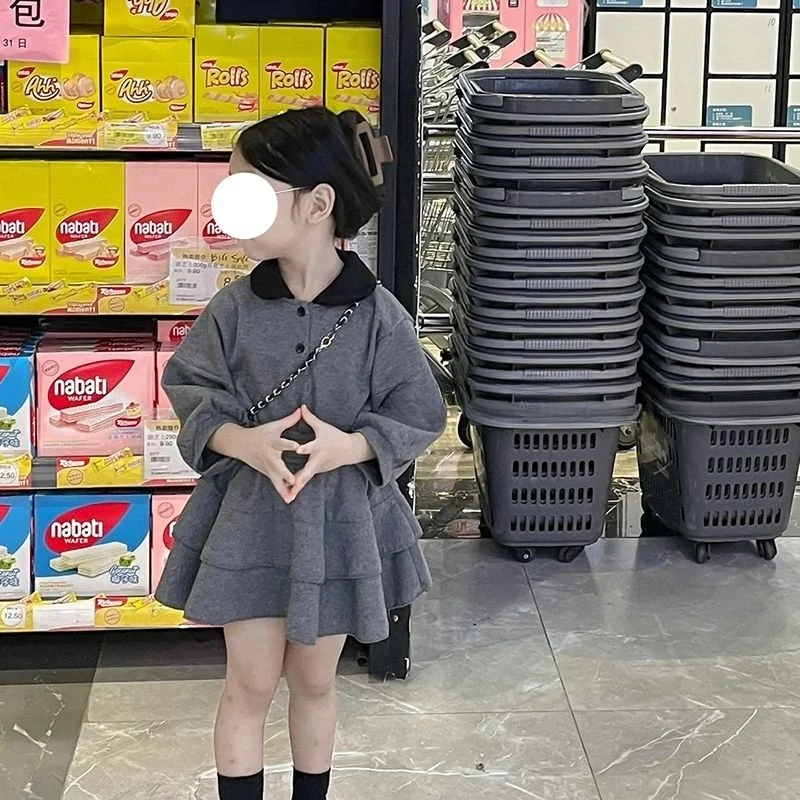Girls Skirt Suit Spring and Autumn Korean Fashion Doll Collar Solid Color Top and Skirt Two Piece Set