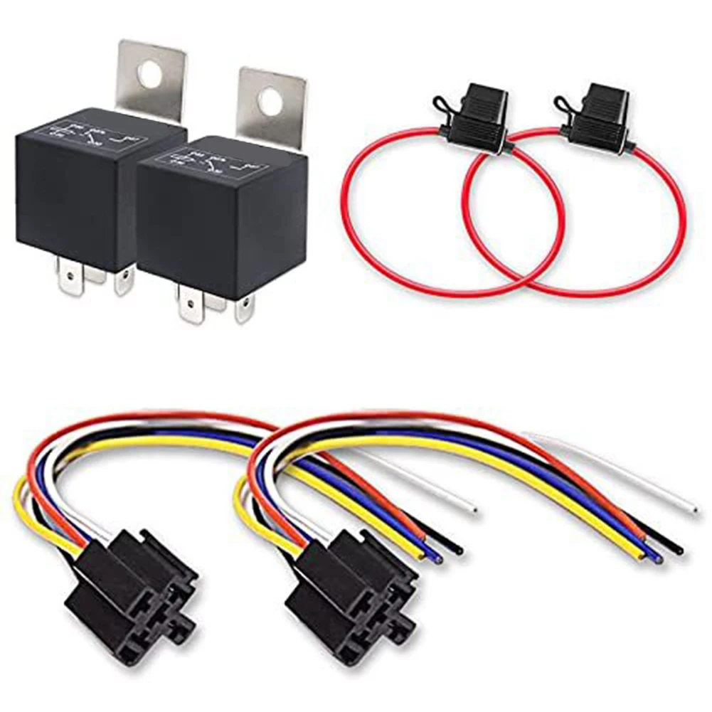 

5-Pin 30/40A 12V SPDT Relays Interlocking Relay Sockets In-line ATC Fuse Holders For Truck Car Van Motorcycle